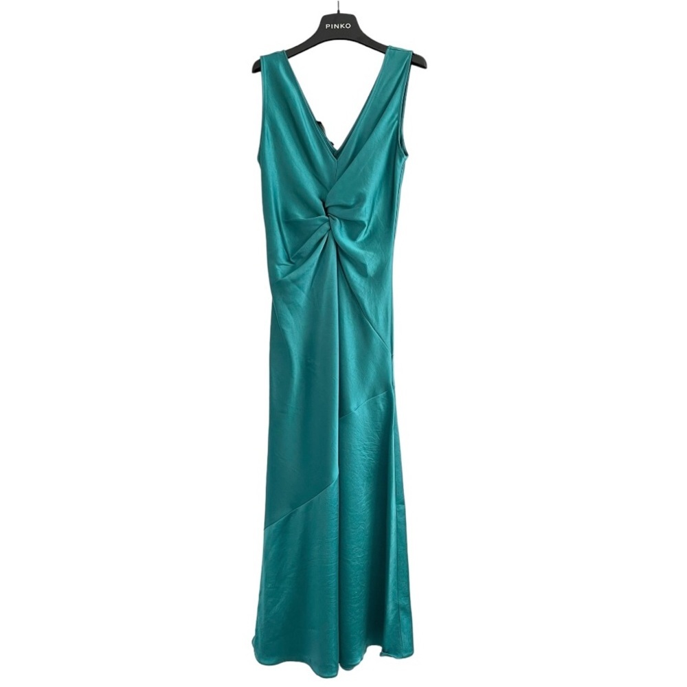 Anthro Pinko $378 Green Satin Twist Midi Bias Cut Slip Dress Size 38 US 2 XS - Picture 6 of 9